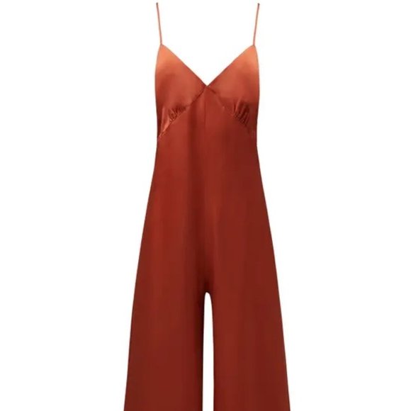 NEW WeWoreWhat Slip Sateen Wide Leg Jumpsuit in Clay Size S NWT - Picture 4 of 10